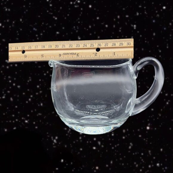 Krosno Poland Hand Blown Polished Crystal Glass Pitcher W Sticker 4.5”W 4”T - Picture 7 of 10